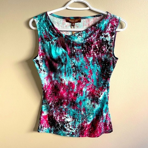 SALE MELANIE Lyne sleeveless blouse green and pink size XS - Picture 2 of 4